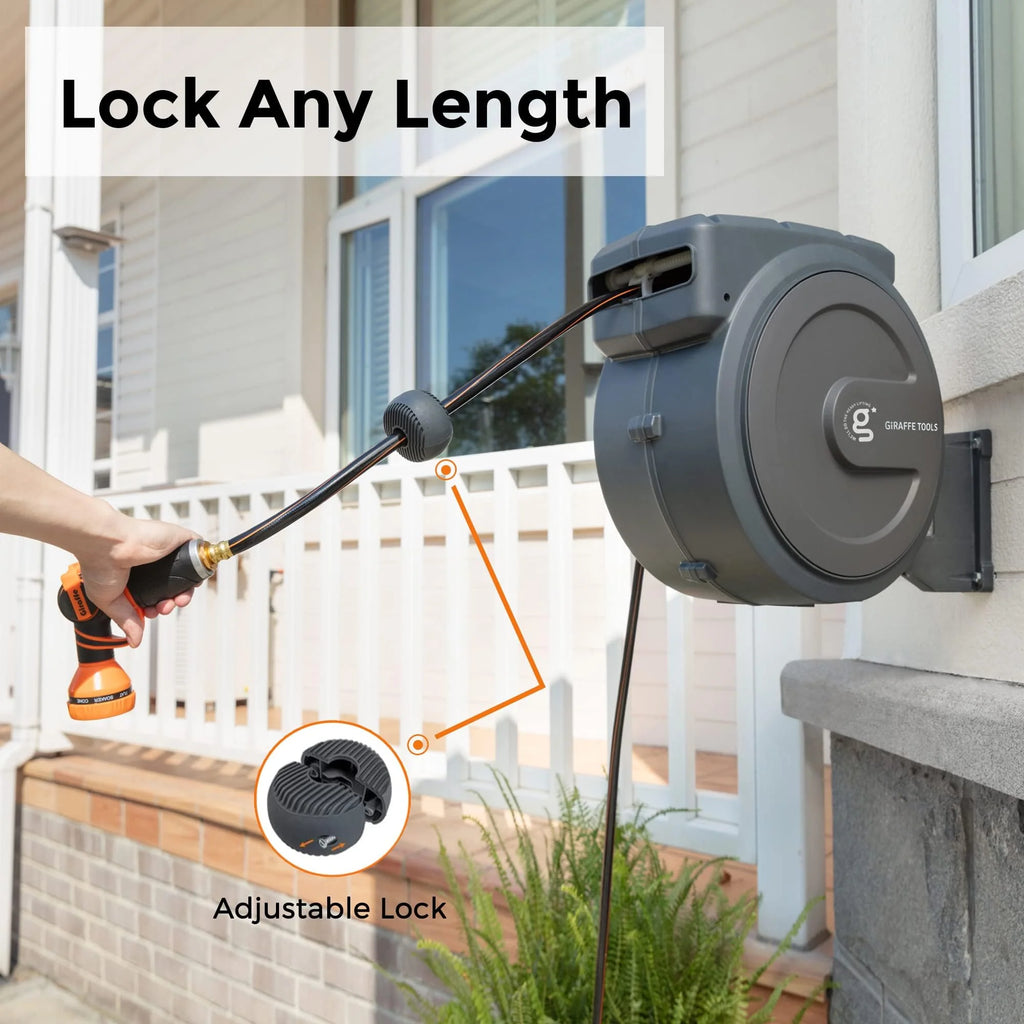 GIRAFFE TOOLS Hose Reel 1/2" 78 ft - Heavy Duty Wall Mounted Retractable