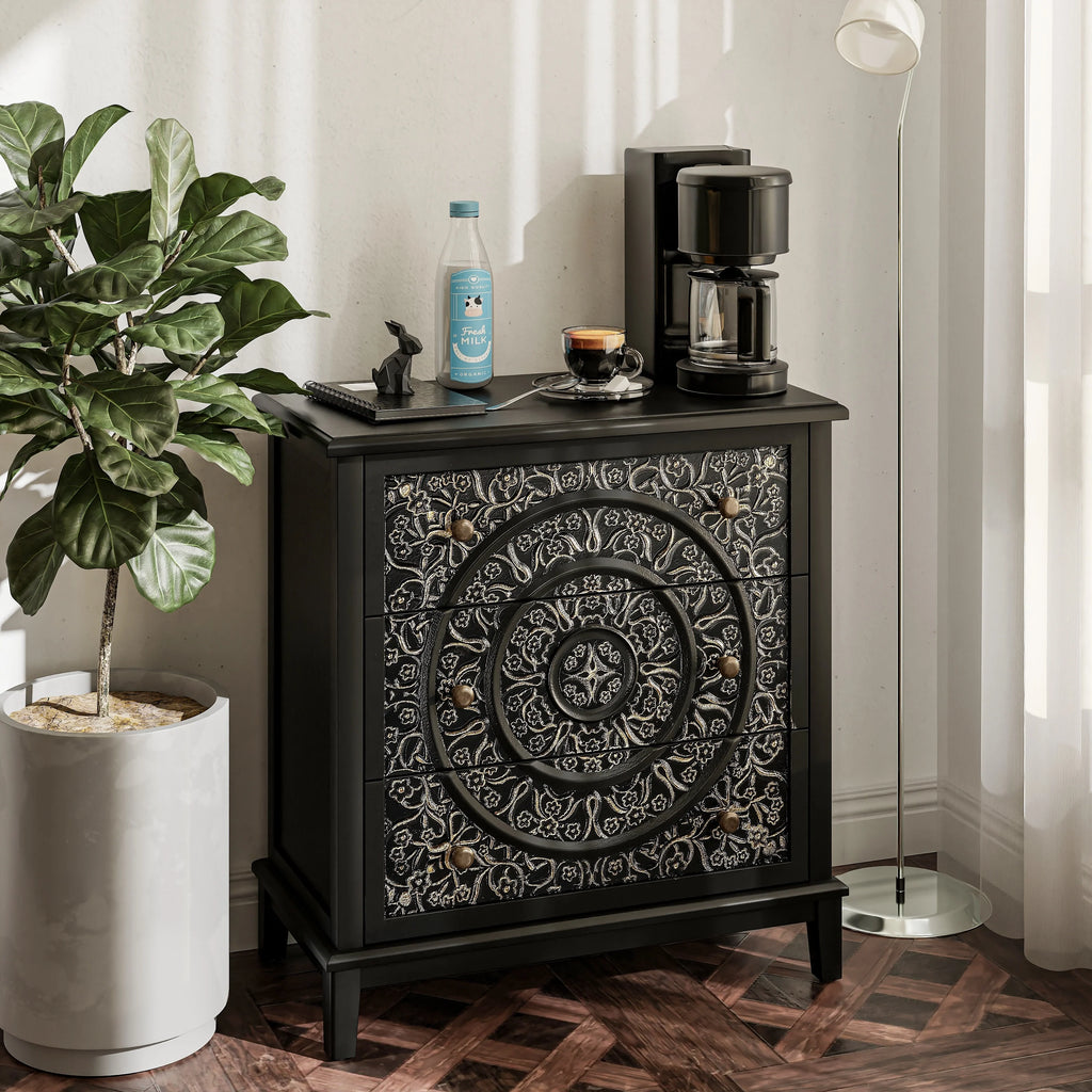 COZAYH Farmhouse Fully-Assembled Nightstand with 2-Drawer, Flower Motif End Table for Small Spaces, French Country