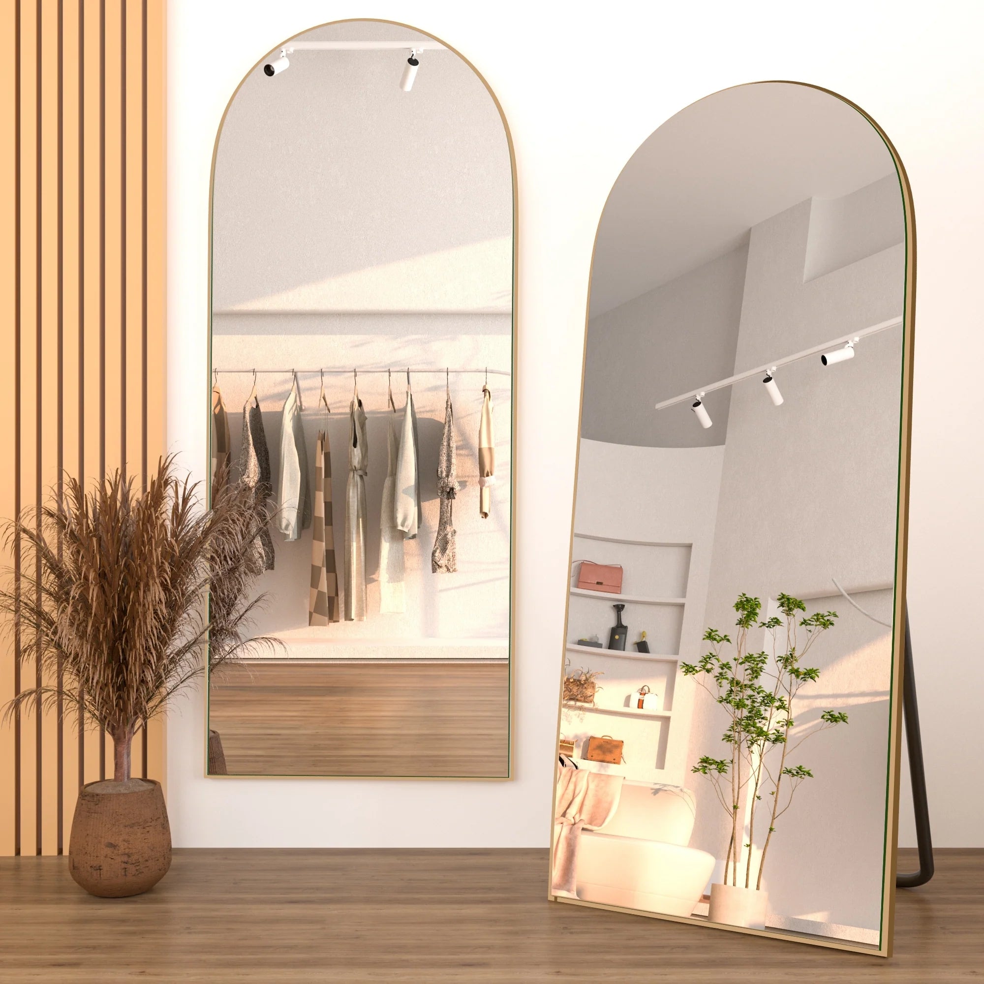 Arched Full-Length Standing Wood Floor Mirror, Wall Mirror