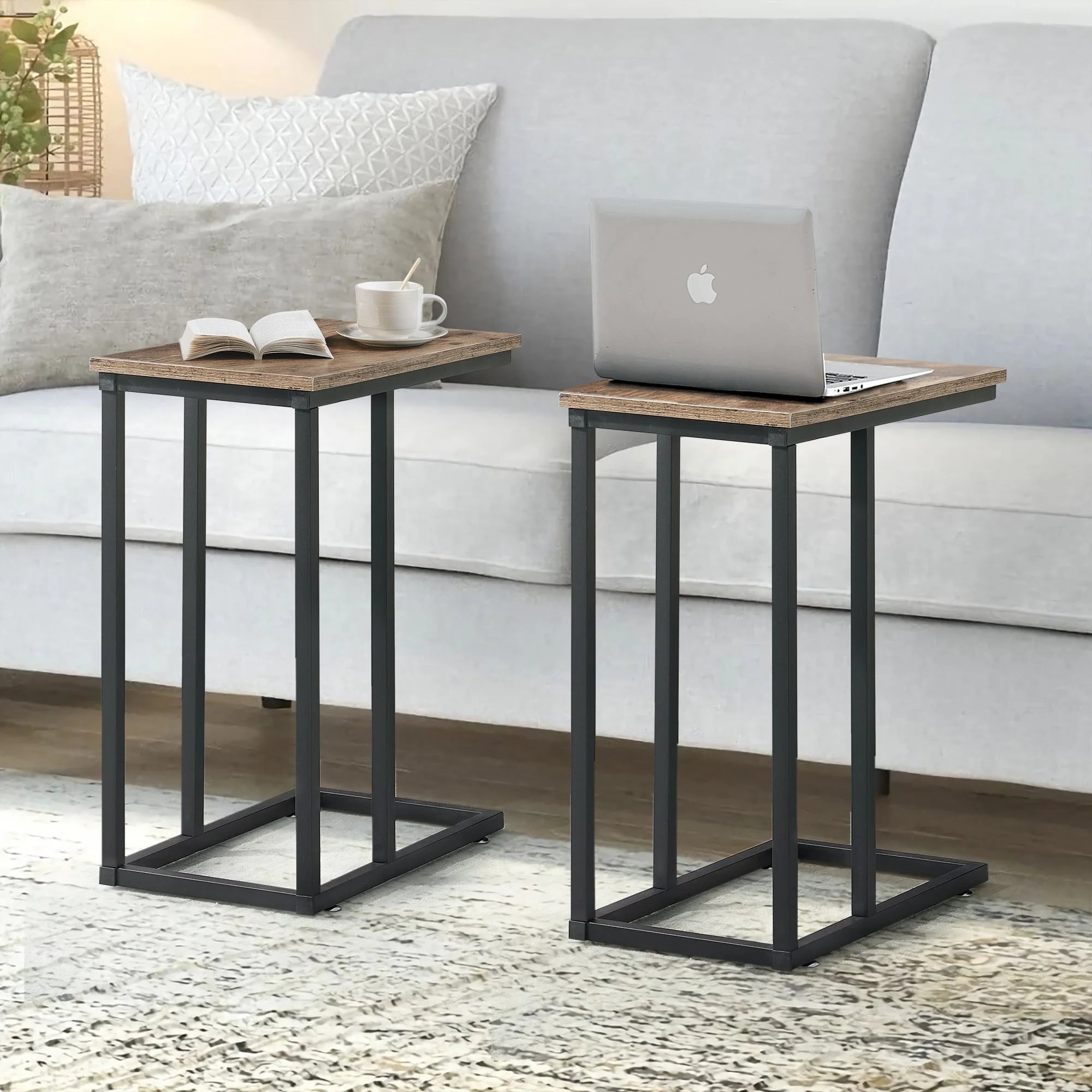 Javlergo Set of 2 C-Shaped Sofa Side Table, Small End Table for Living Room, Narrow Bedside/TV Tray Table