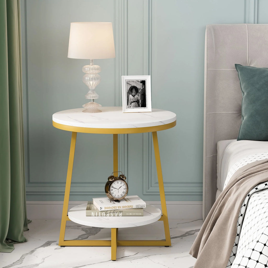 Industrial End Table, Round Side Table Table Small Coffee Accent Table