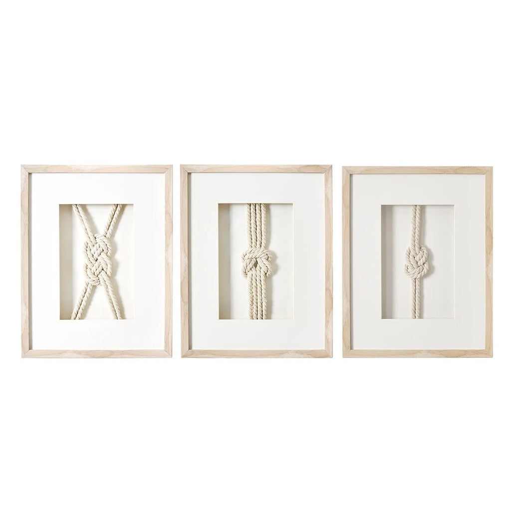 American Art Decor Naut Shore Framed Nautical Knots Wall Decor in Natural 3-piece set