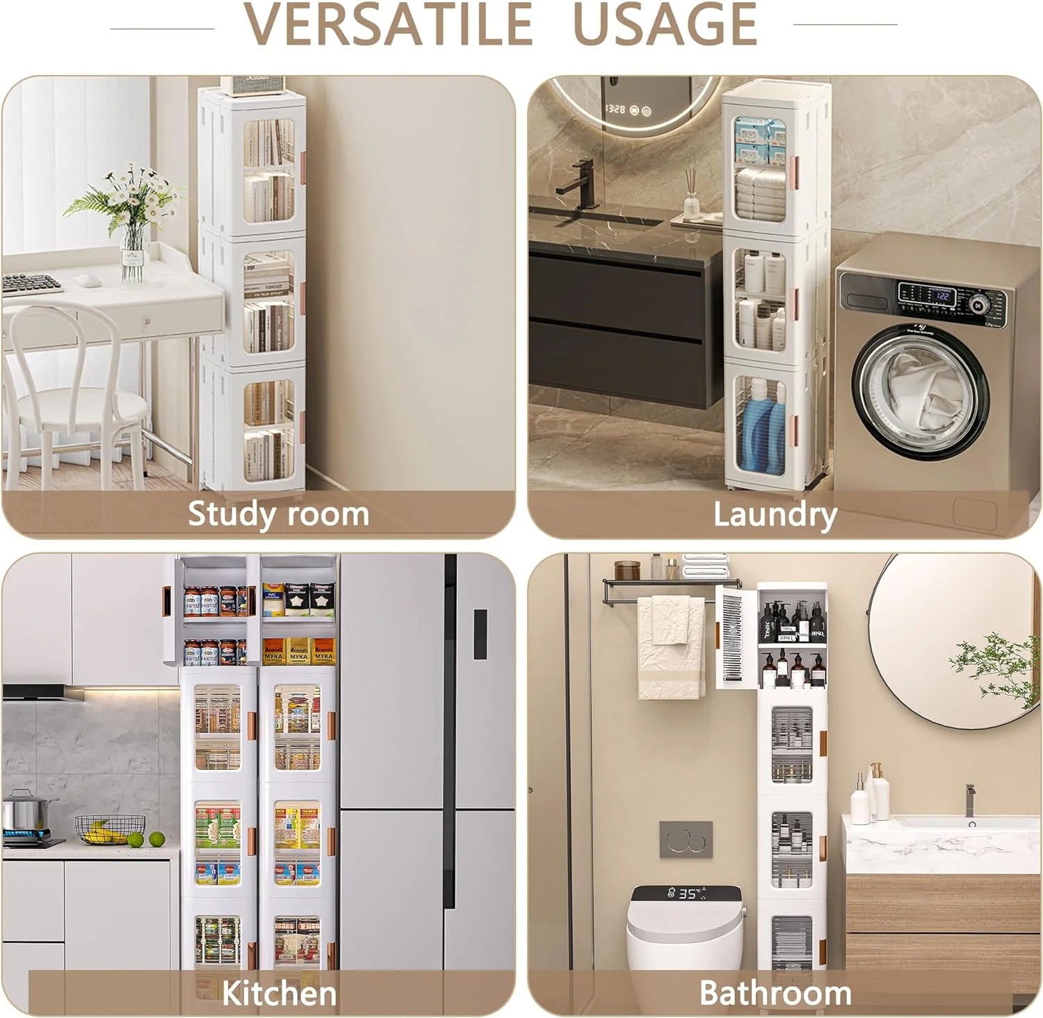 VECELO 4-Tier Plastic Tall Narrow Storage Cabinet