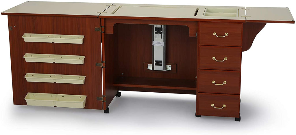 Jean Sewing Cabinet for Sturdy Sewing, Cutting, Quilting, and Crafting with Storage and Airlift, Black Finish