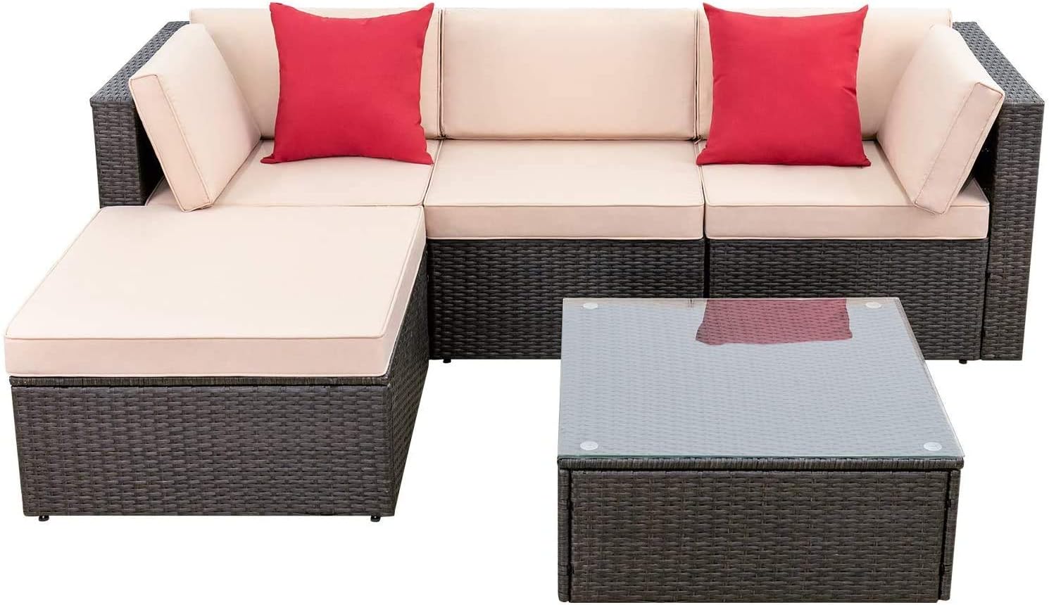 DEVOKO 5 Pieces All-Weather Patio Furniture Set with Cushions