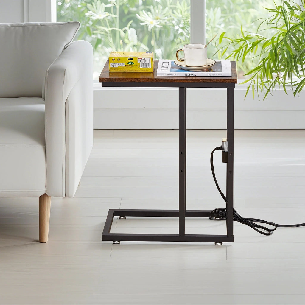 Javlergo Set of 2 C-Shaped Sofa Side Table, Small End Table for Living Room, Narrow Bedside/TV Tray Table