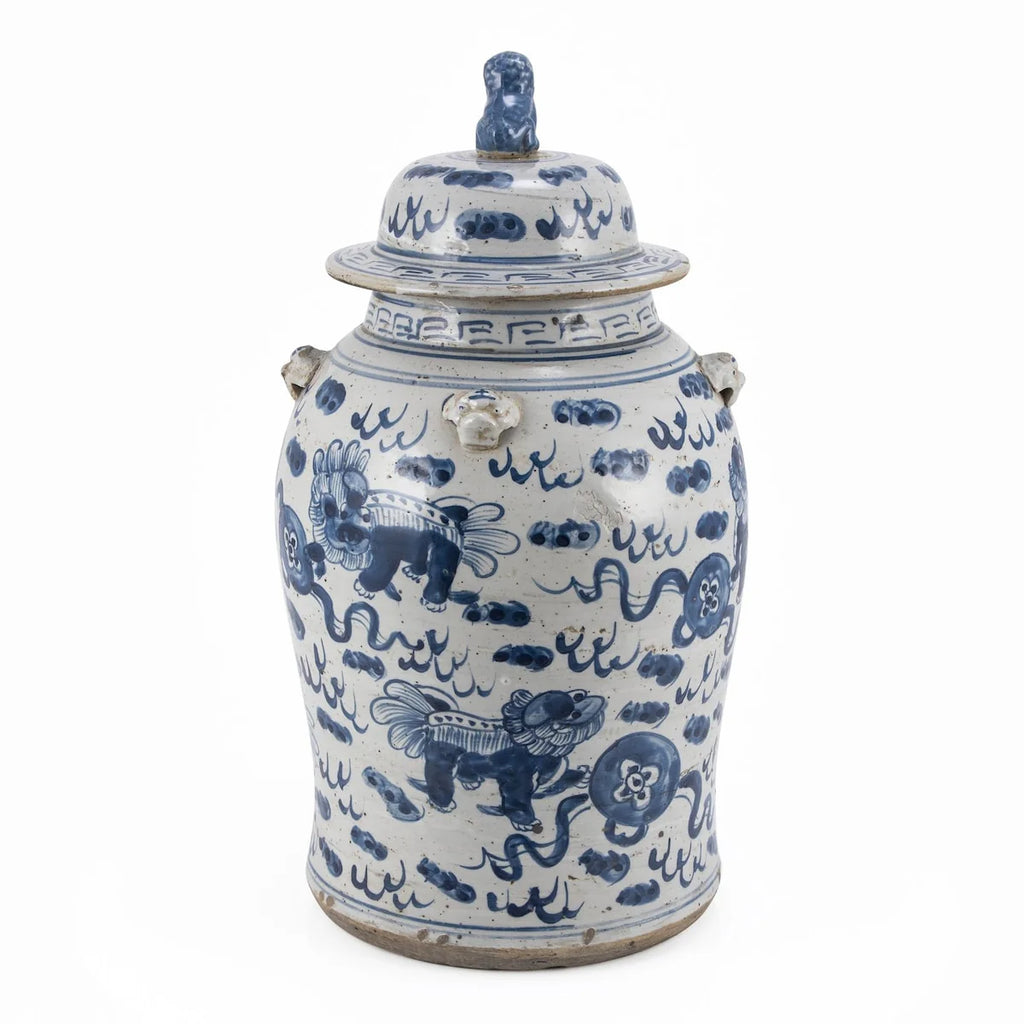 Vintage Temple Jar Lion Motif - Small
