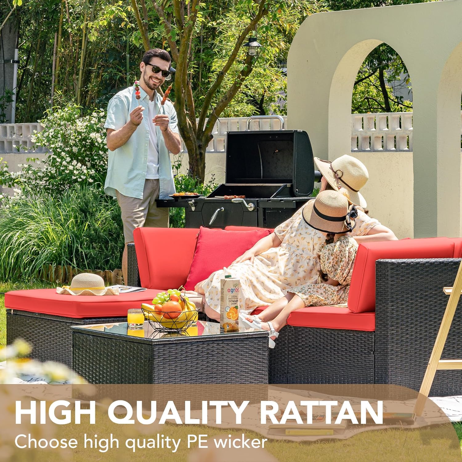 DEVOKO 5 Pieces All-Weather Patio Furniture Set with Cushions
