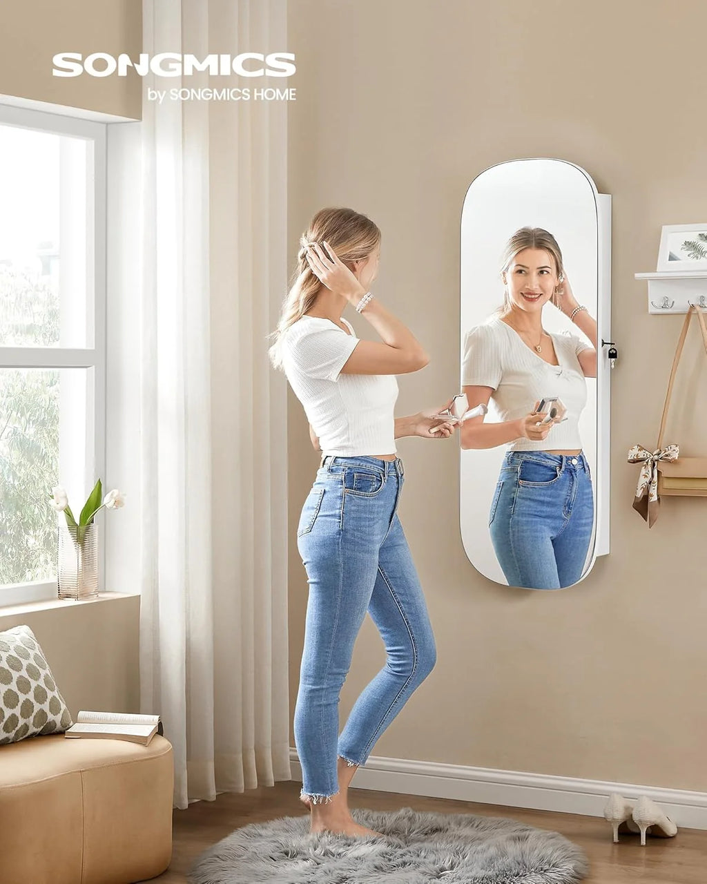 SONGMICS Jewelry Organizer, LED Jewelry Cabinet Wall/Door Mounted