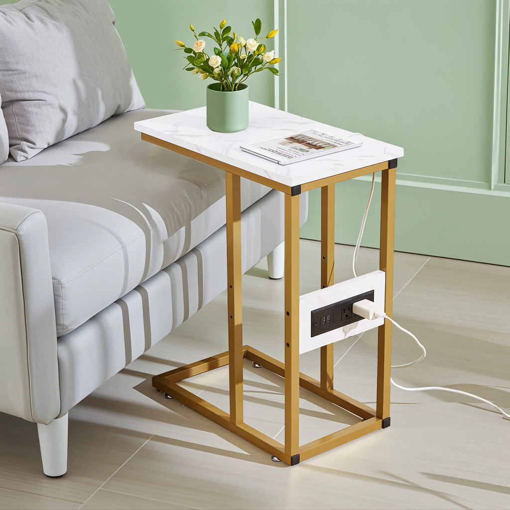 Javlergo Set of 2 C-Shaped Sofa Side Table, Small End Table for Living Room, Narrow Bedside/TV Tray Table