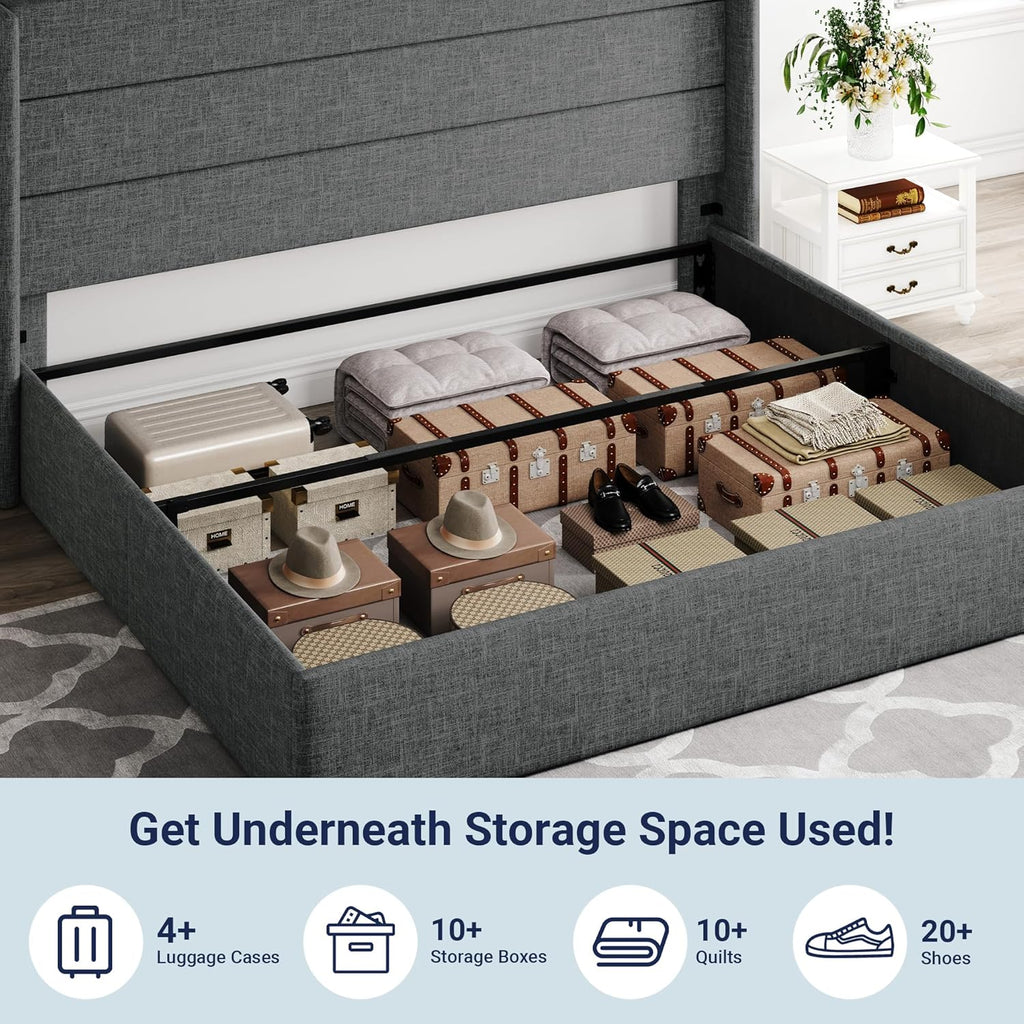 ALLEWIE Queen Size Lift Up Storage Bed with Wingback Headboard