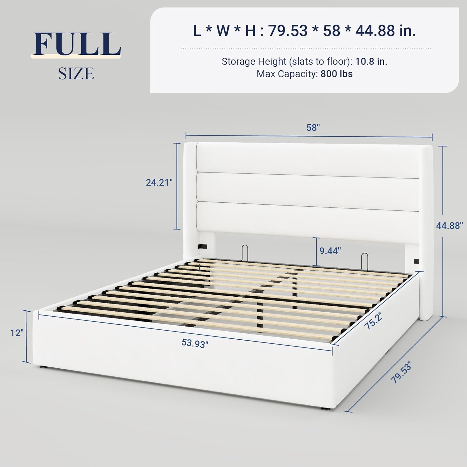 ALLEWIE Queen Size Lift Up Storage Bed with Wingback Headboard