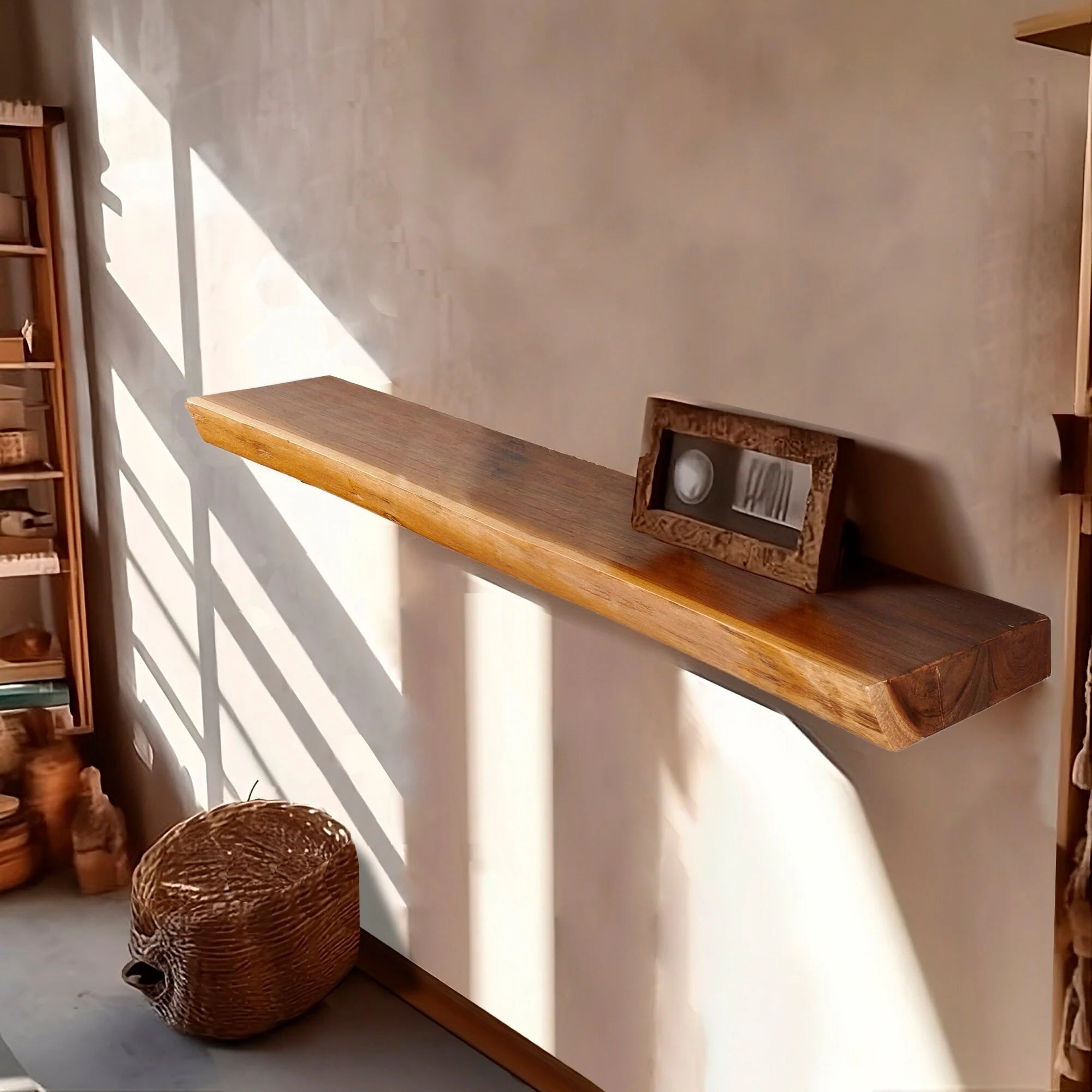 Home Soft Things 1 PieceTeak Shelf With Live Edge Wooden Wall Shelves