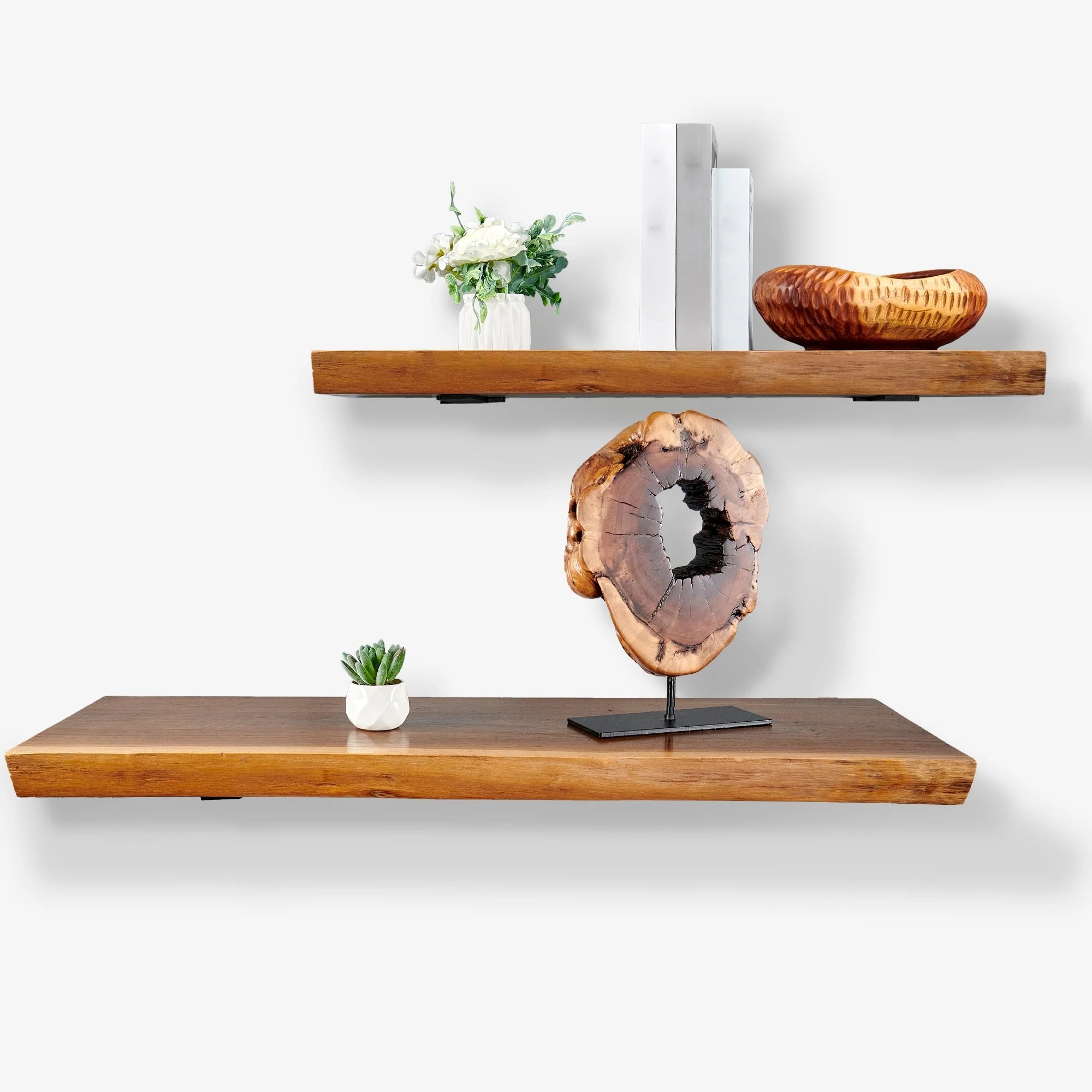 Home Soft Things 1 PieceTeak Shelf With Live Edge Wooden Wall Shelves