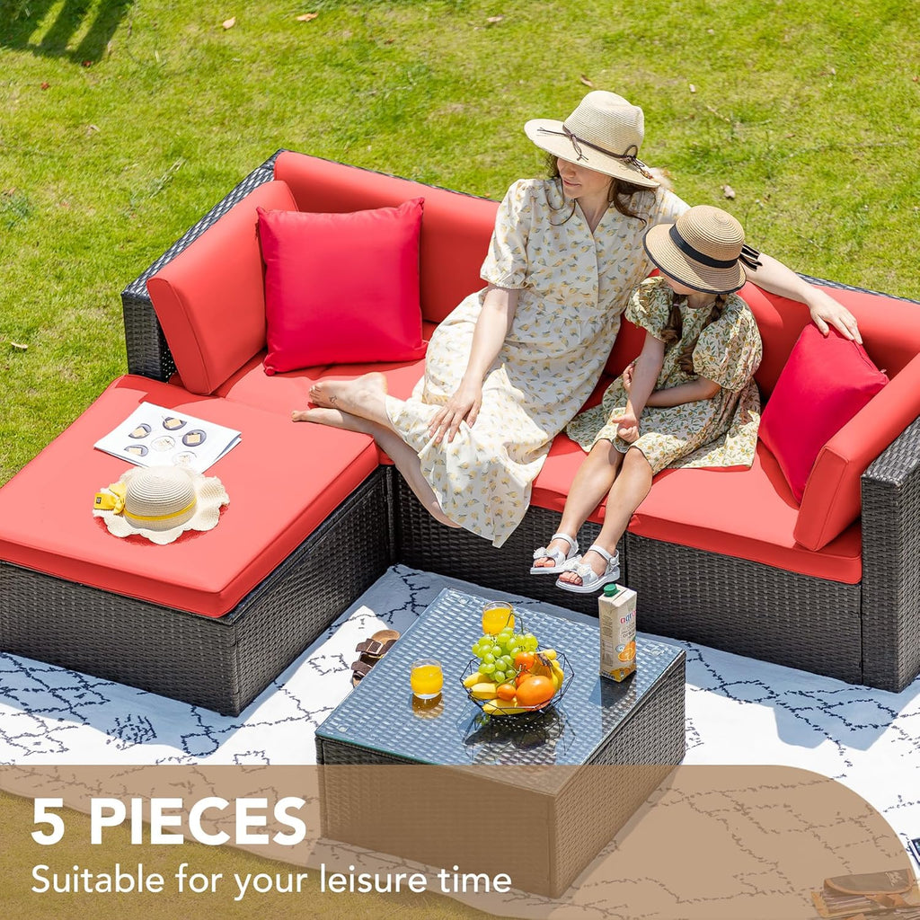 DEVOKO 5 Pieces All-Weather Patio Furniture Set with Cushions