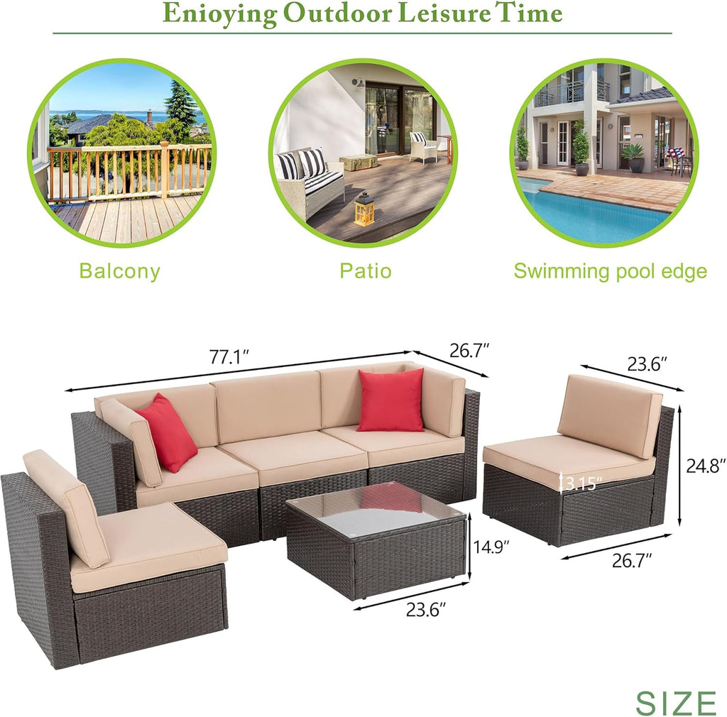 VONGRASIG 5 Piece All-Weather Patio Furniture Set with Ottoman