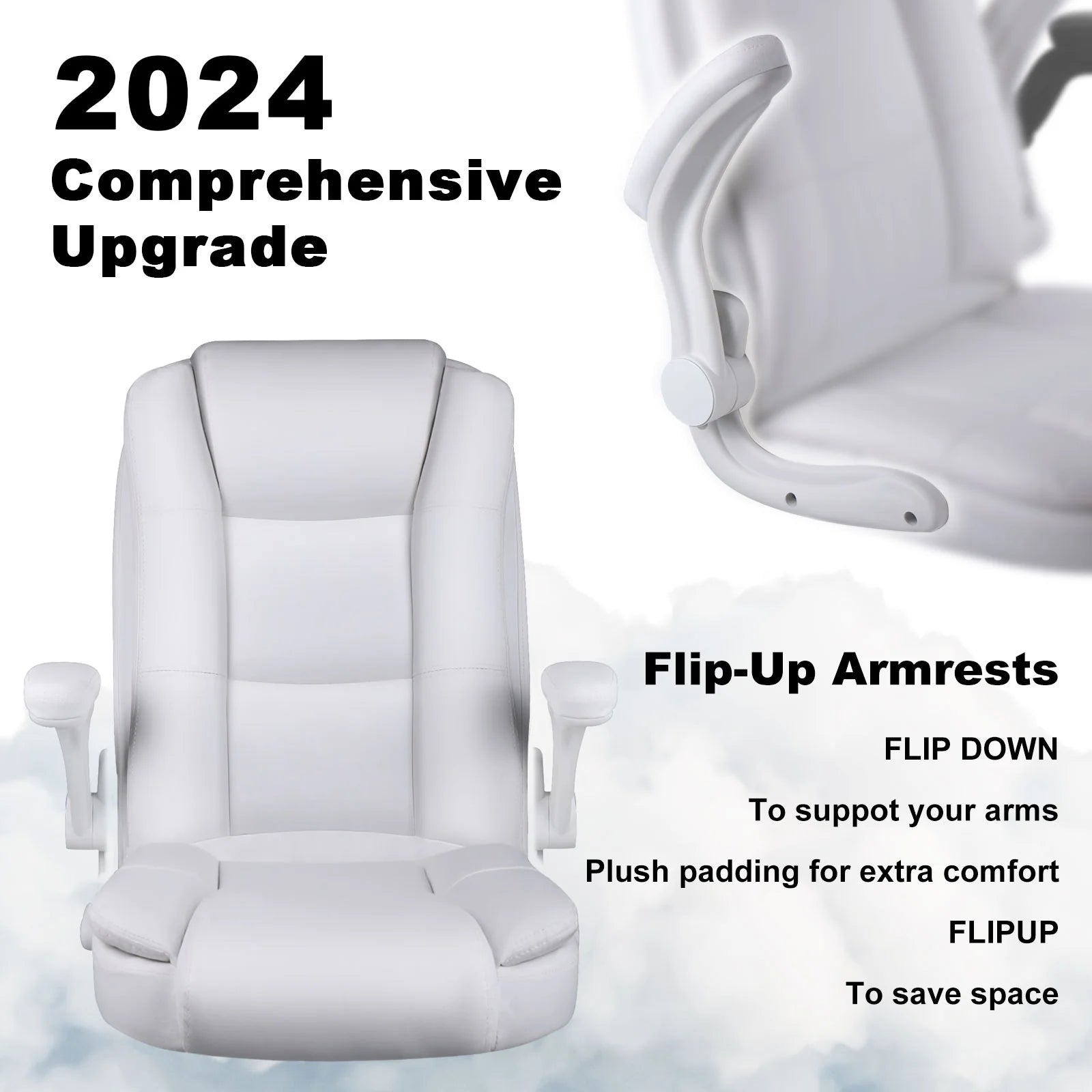 BOSSIN Big and Tall Office Chair Ergonomic High Back Computer Adjustable Height Leather Executive Chair with Padded Flip-up Arms