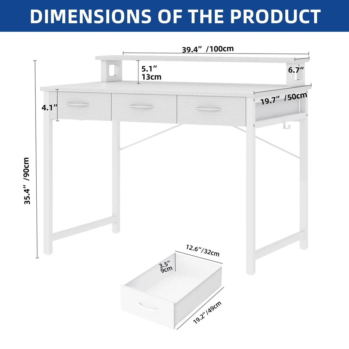 Moasis Small Computer Desk with Fabric Drawers and Monitor Stand