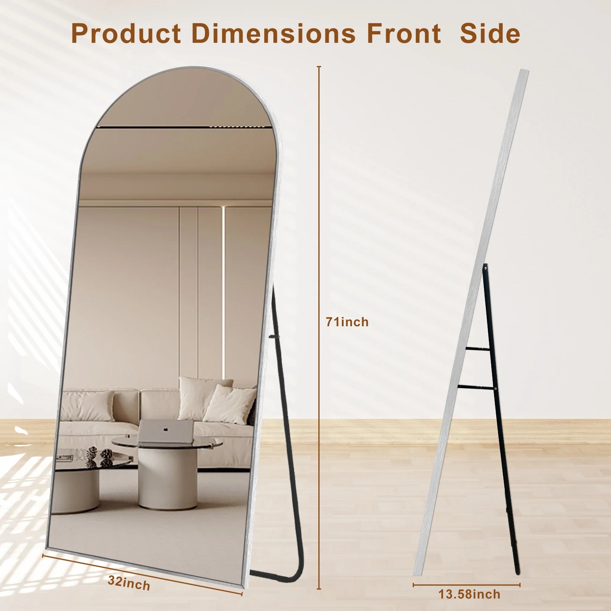 Modern Arched Full Length Aluminum Alloy Floor Mirror Standing Mirror