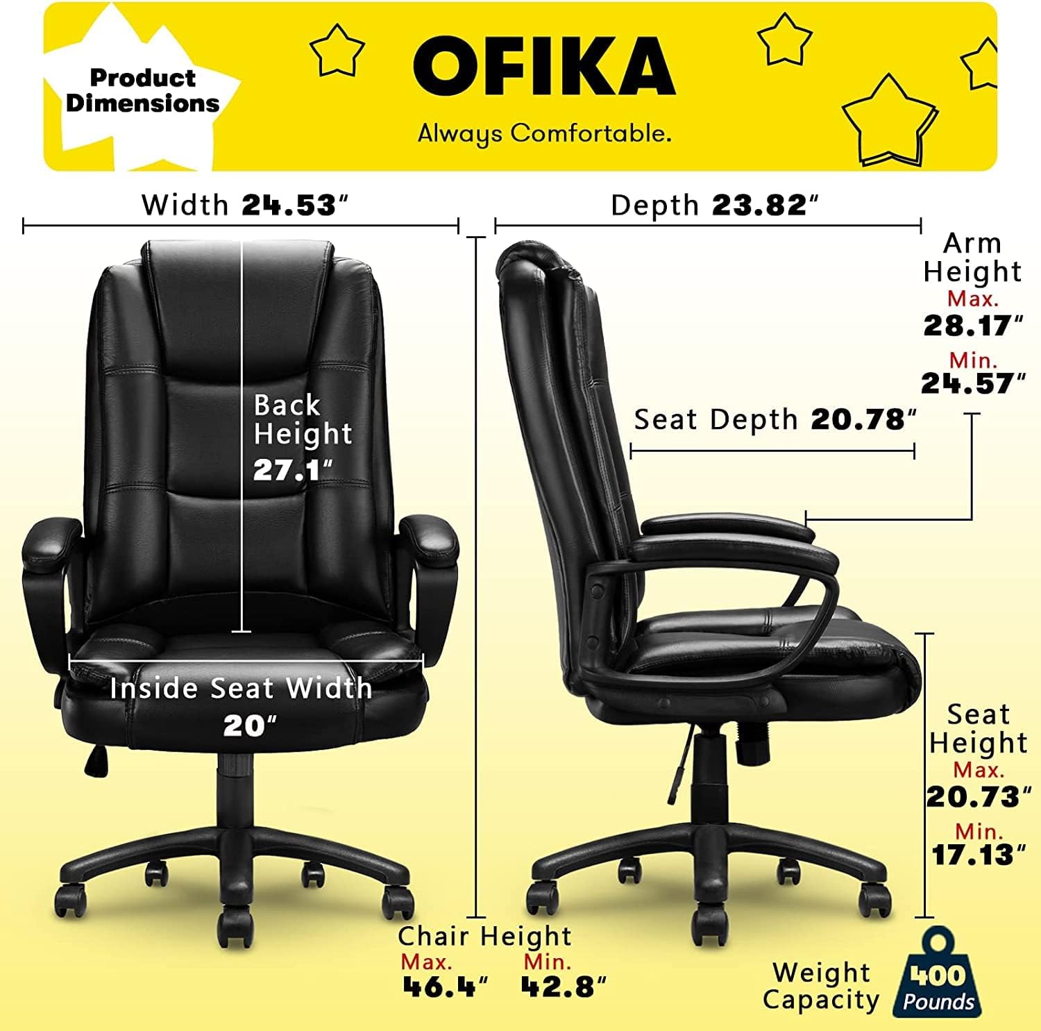 OFIKA Home Office Chair, 400LBS Big and Tall Computer Chair