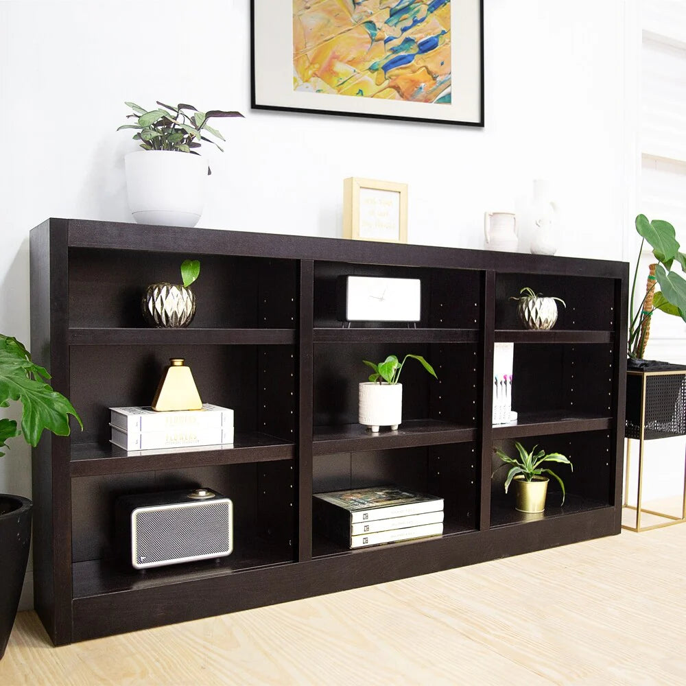 Concepts in Wood Triple Wide Wood Bookcase, 9 Shelf, 36 inch Tall