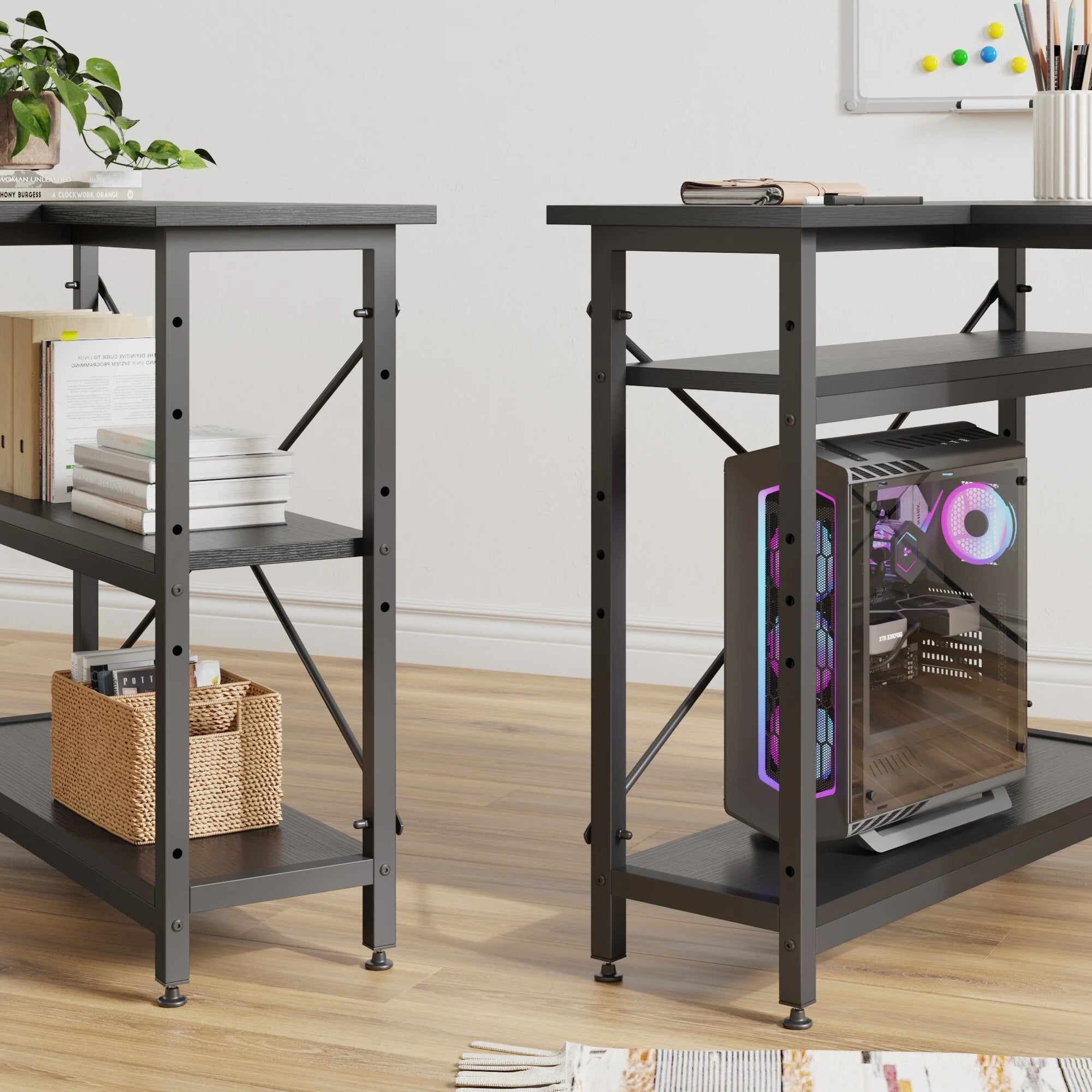 Small L Shaped Desk with Storage Shelves Corner Computer Desk