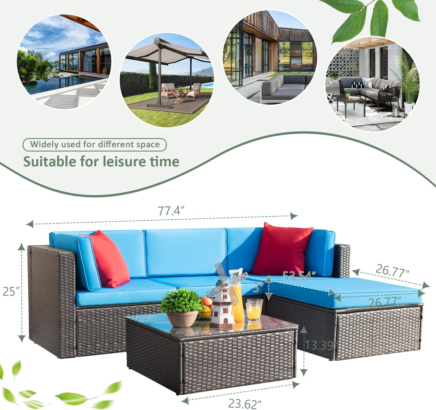 DEVOKO 5 Pieces All-Weather Patio Furniture Set with Cushions