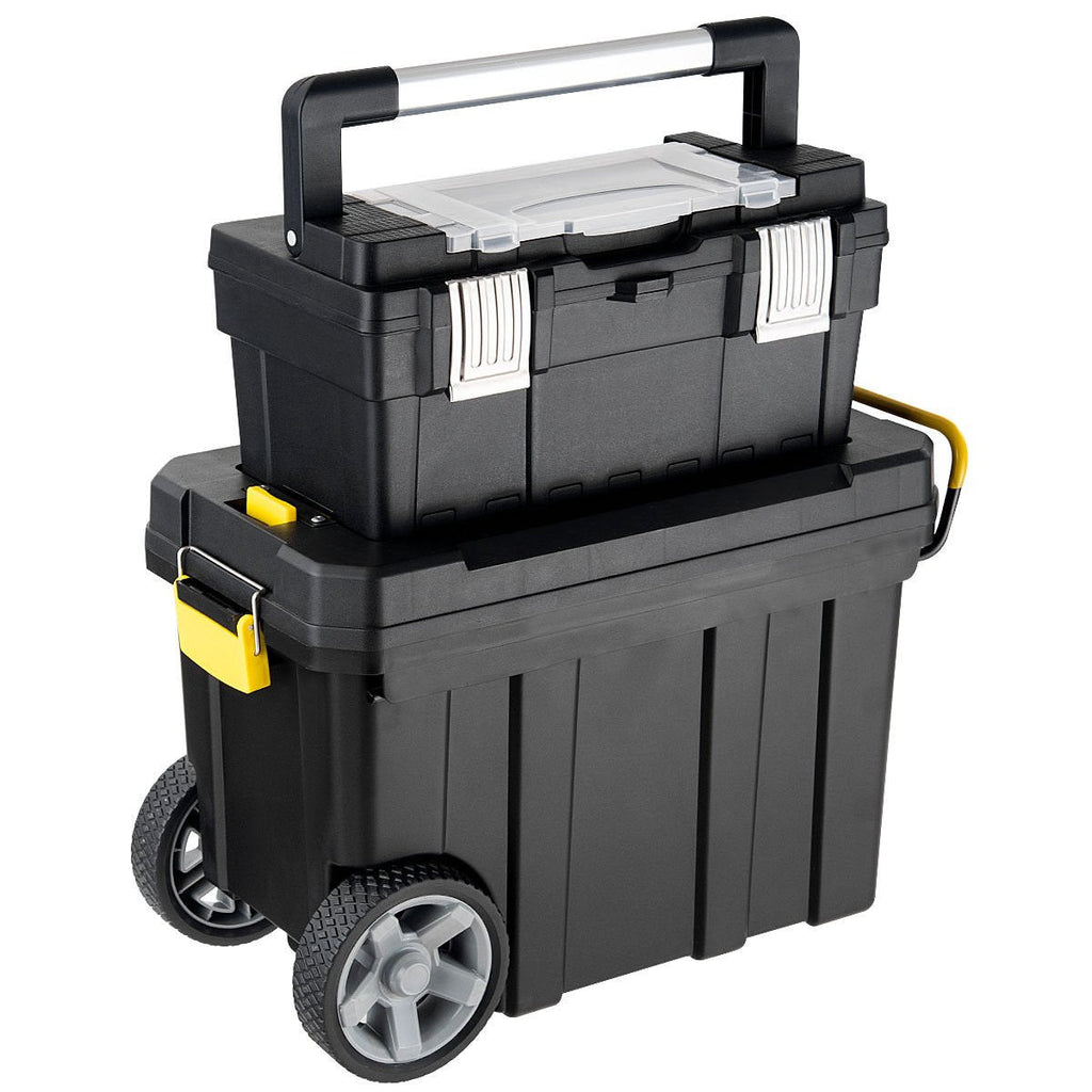 2-in-1 Tool Box Portable Rolling Toolbox Storage Solution Multi-Purpose Plastic Organizer Set