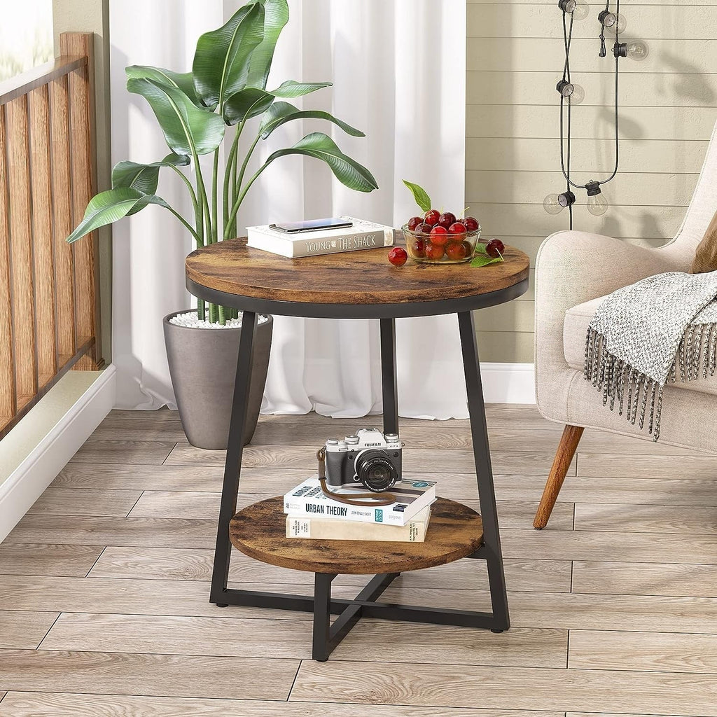 Industrial End Table, Round Side Table Table Small Coffee Accent Table