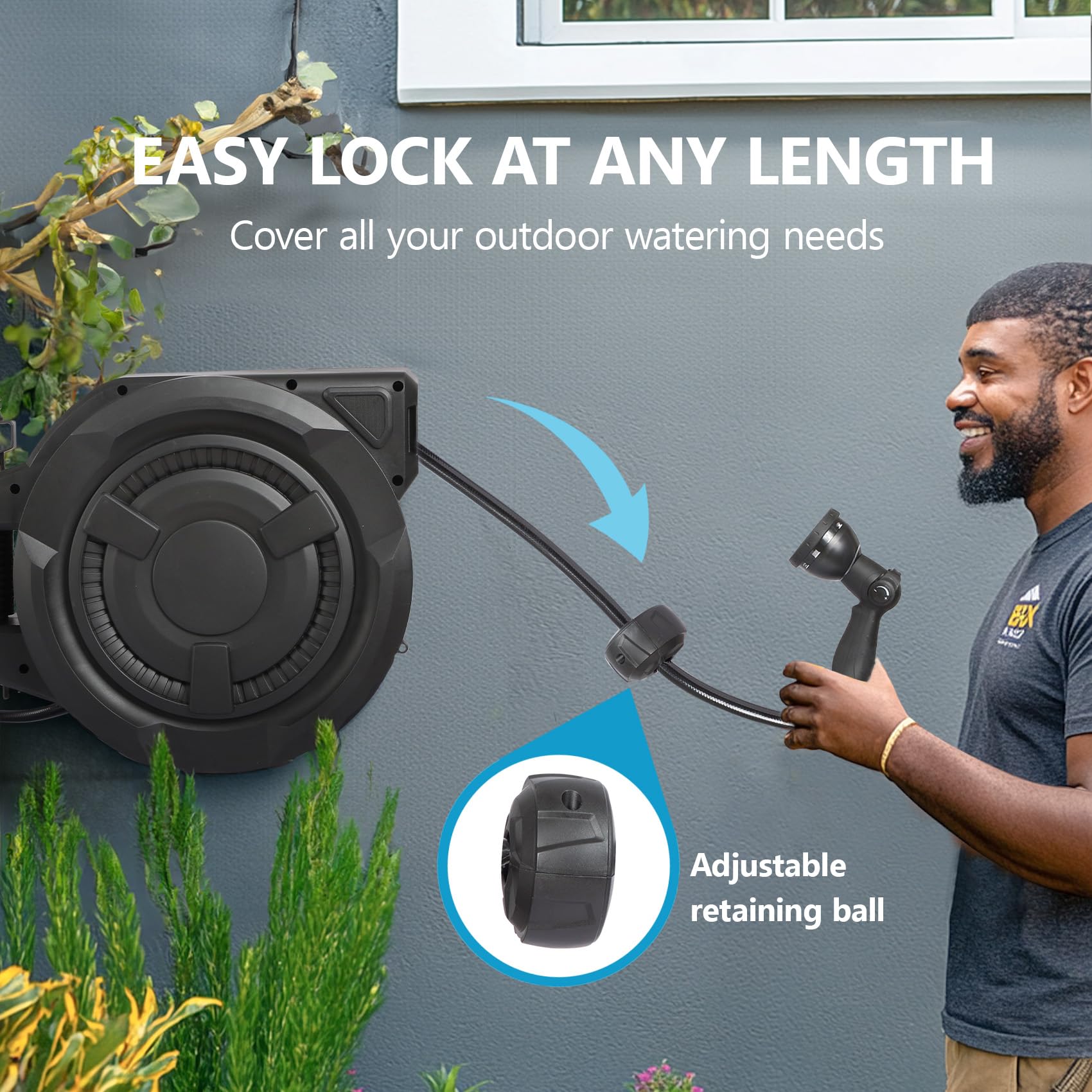 Hose Reel 1/2 in x 100 ft, 180�� Swivel Wall-Mounted Garden Hose Reel