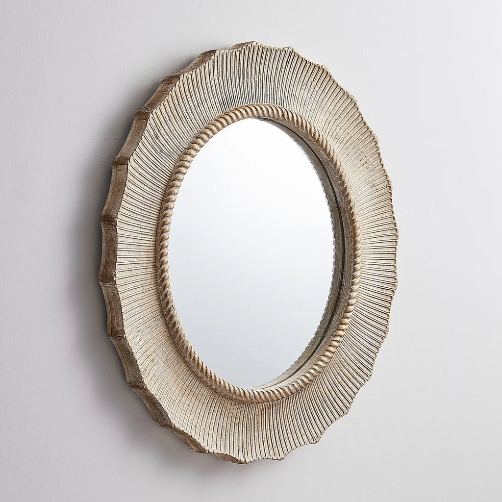 30-in Bohemian Beige Round Wooden Decorative Bathroom Vanity Wall Mirror