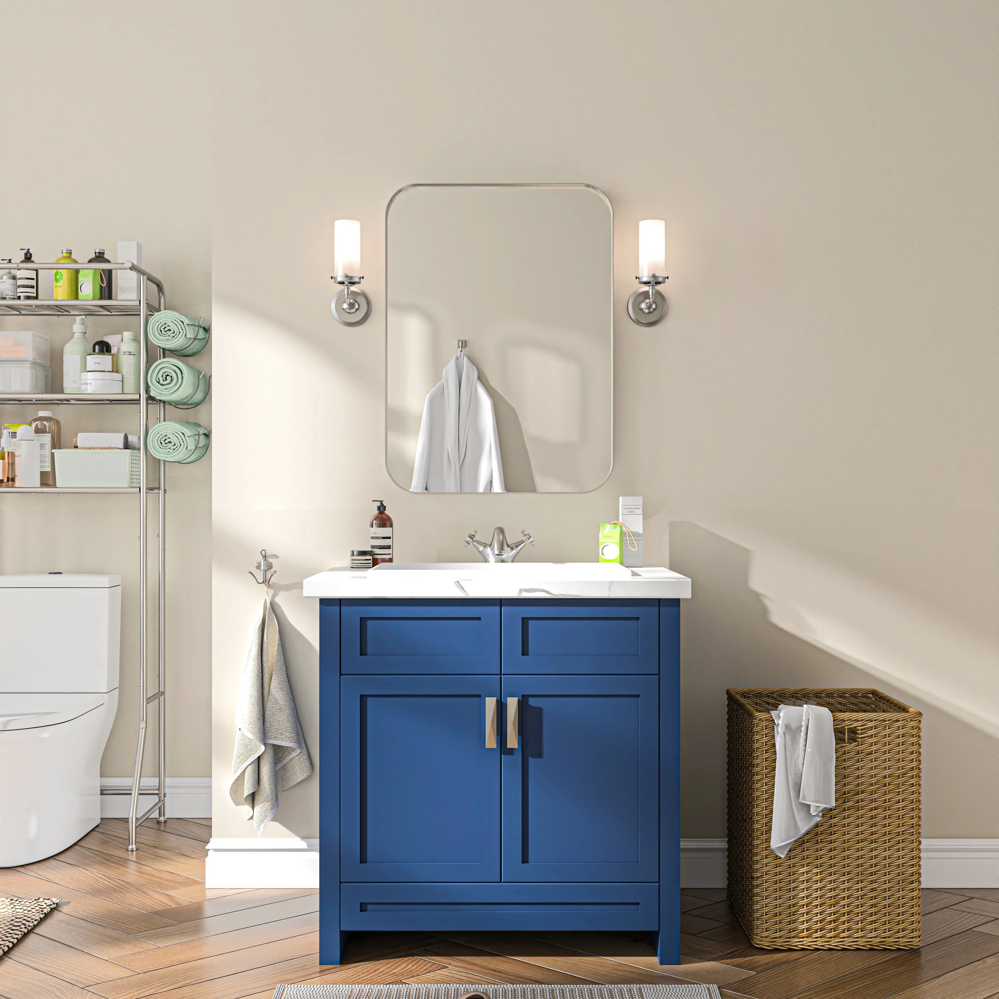 TOOLKISS Aluminum Alloy Round Corner Frame Vanity Mirror