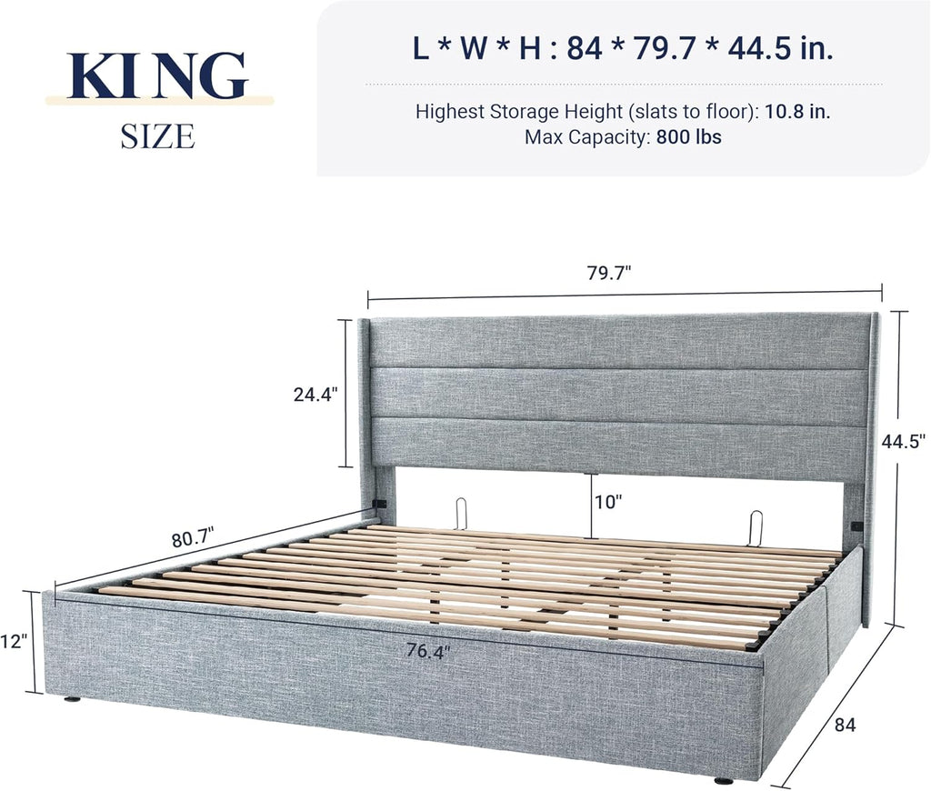 ALLEWIE Queen Size Lift Up Storage Bed with Wingback Headboard