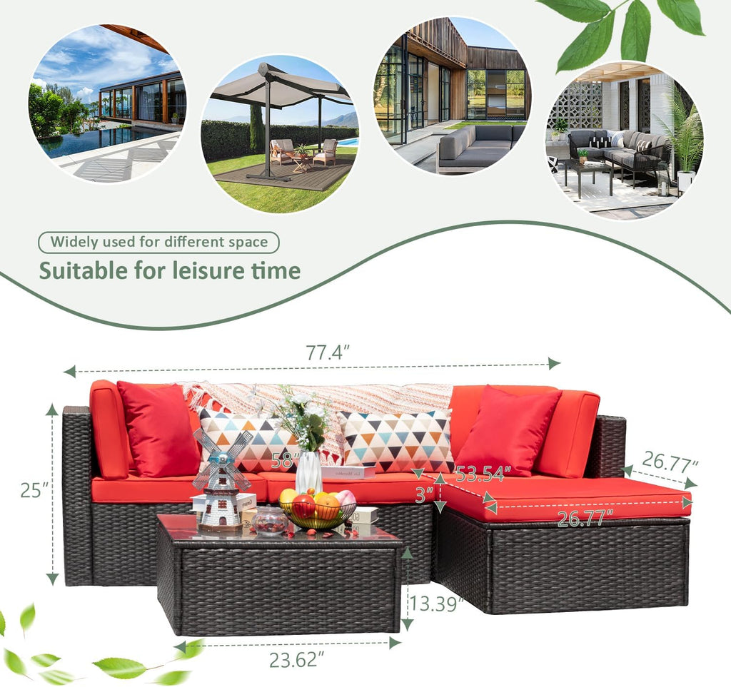 DEVOKO 5 Pieces All-Weather Patio Furniture Set with Cushions