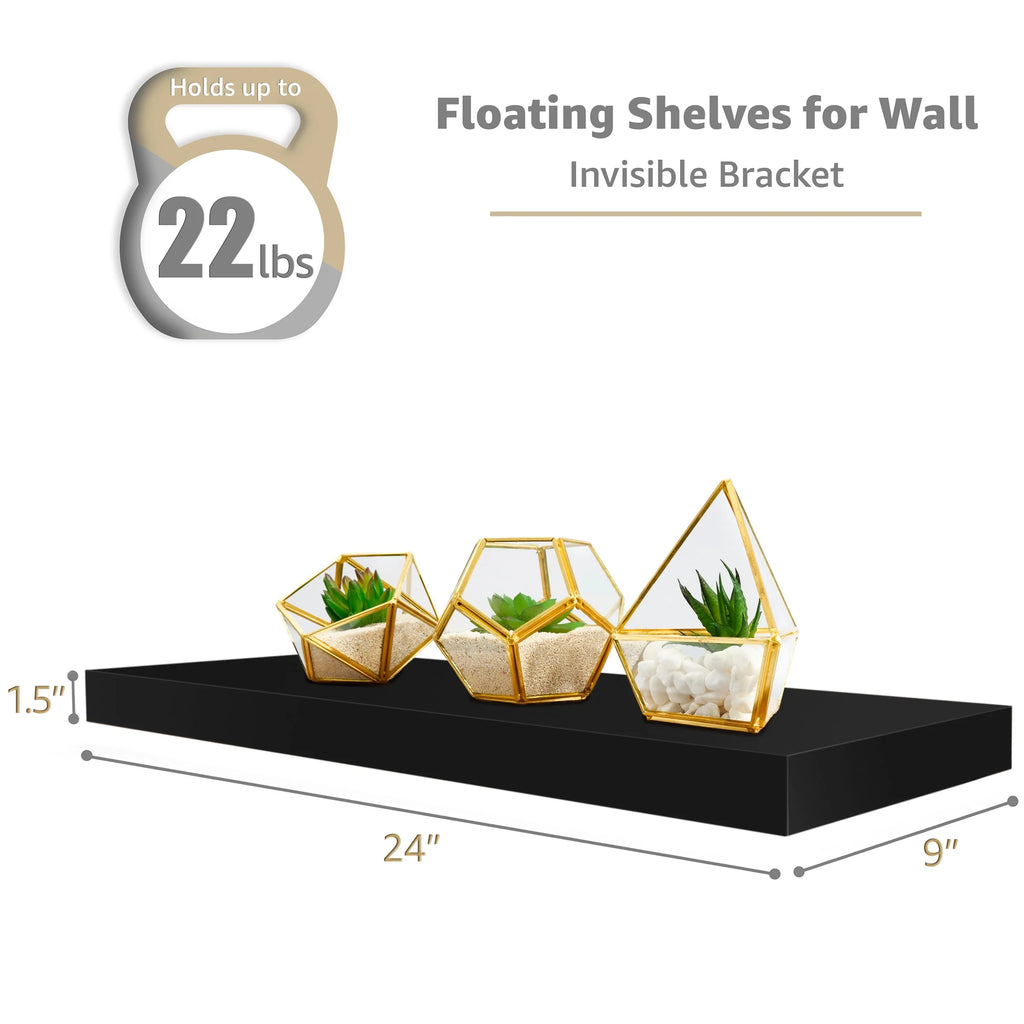 Sorbus Floating Wall Shelves Wood Wall Mounted Decor for Books and Storage with Invisible brackets - Set of 3