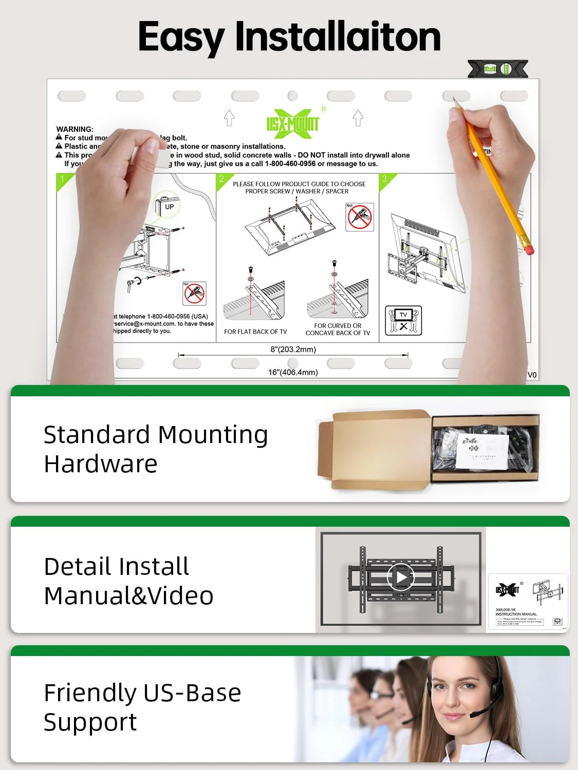 USX Mount Full Motion TV Wall Mount for Most 42-86 inch Flat Screen