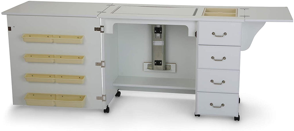 Jean Sewing Cabinet for Sturdy Sewing, Cutting, Quilting, and Crafting with Storage and Airlift, Black Finish