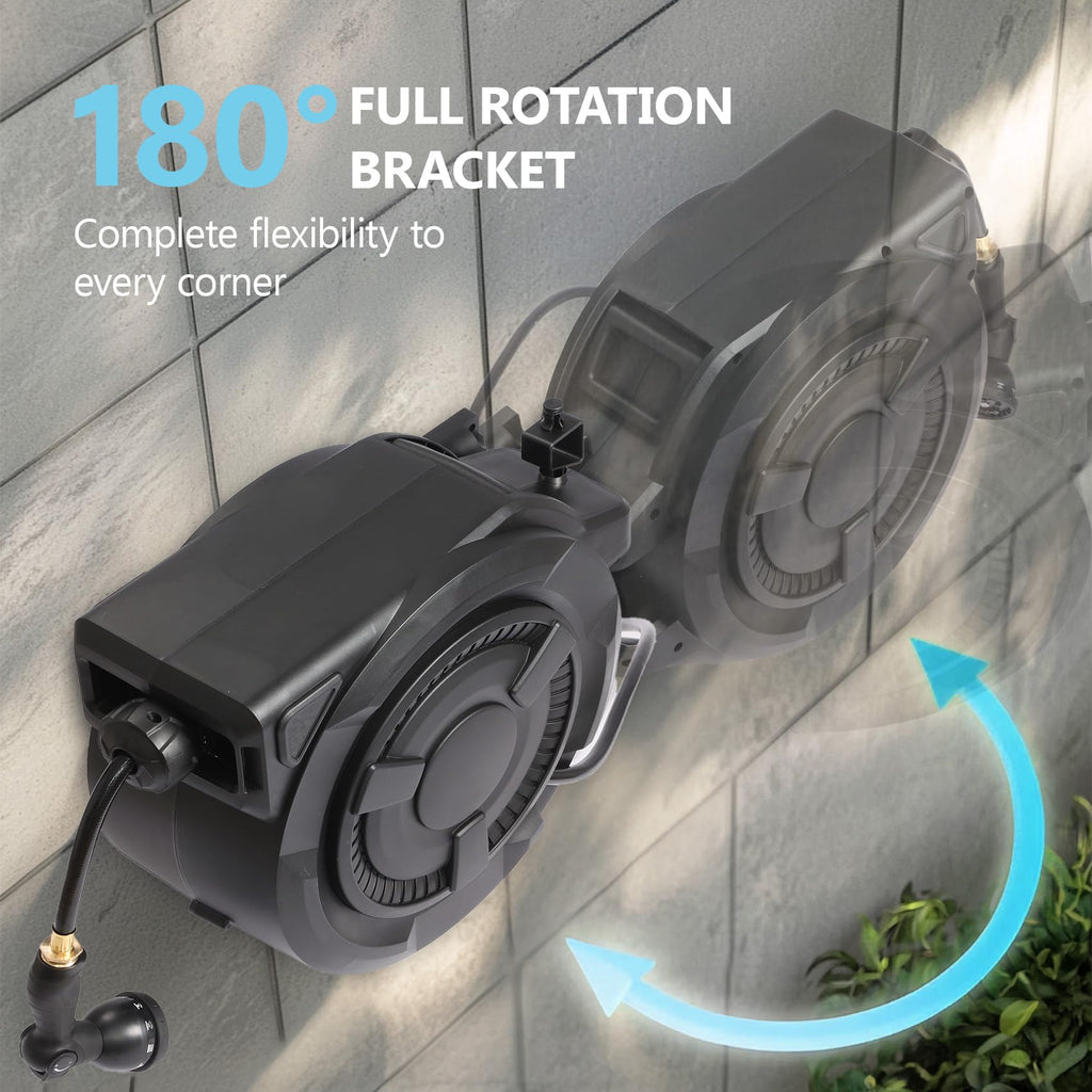 Hose Reel 1/2 in x 100 ft, 180�� Swivel Wall-Mounted Garden Hose Reel