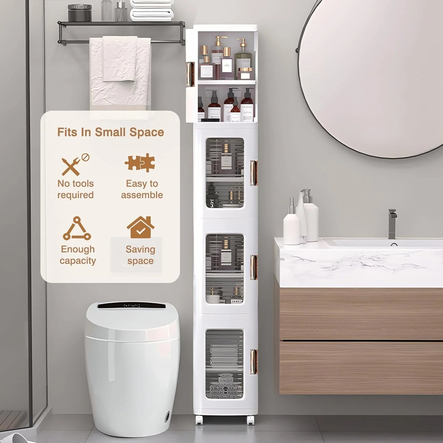 VECELO 4-Tier Plastic Tall Narrow Storage Cabinet