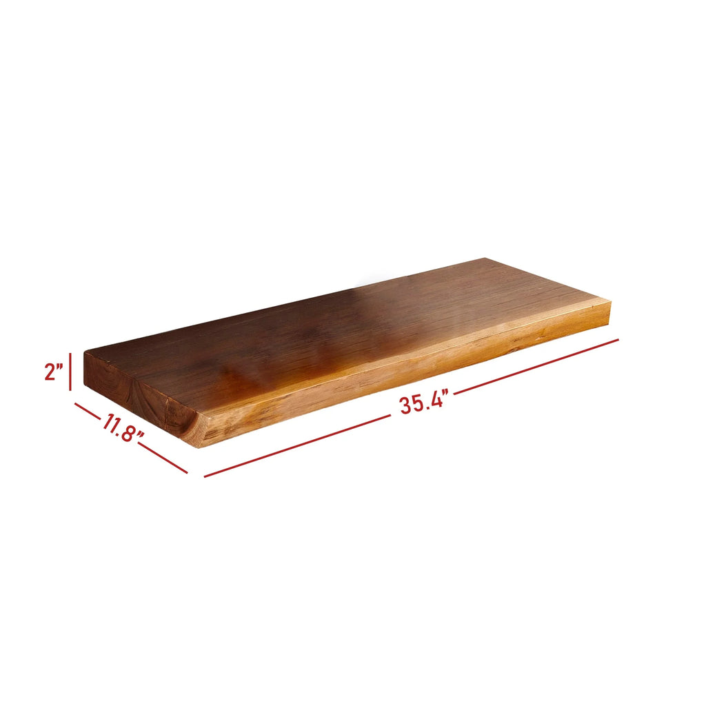 Home Soft Things 1 PieceTeak Shelf With Live Edge Wooden Wall Shelves