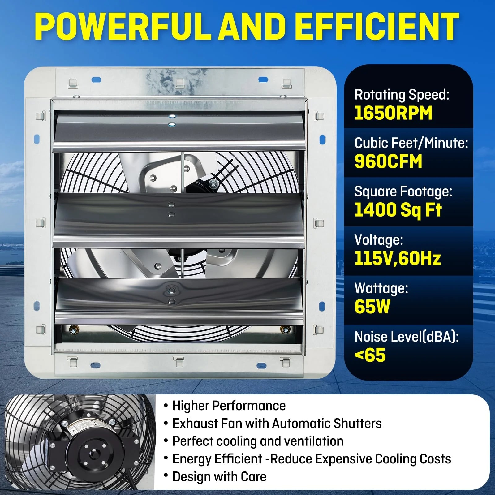 ILIVING 12" Wall Mounted Exhaust Fan with Thermostat