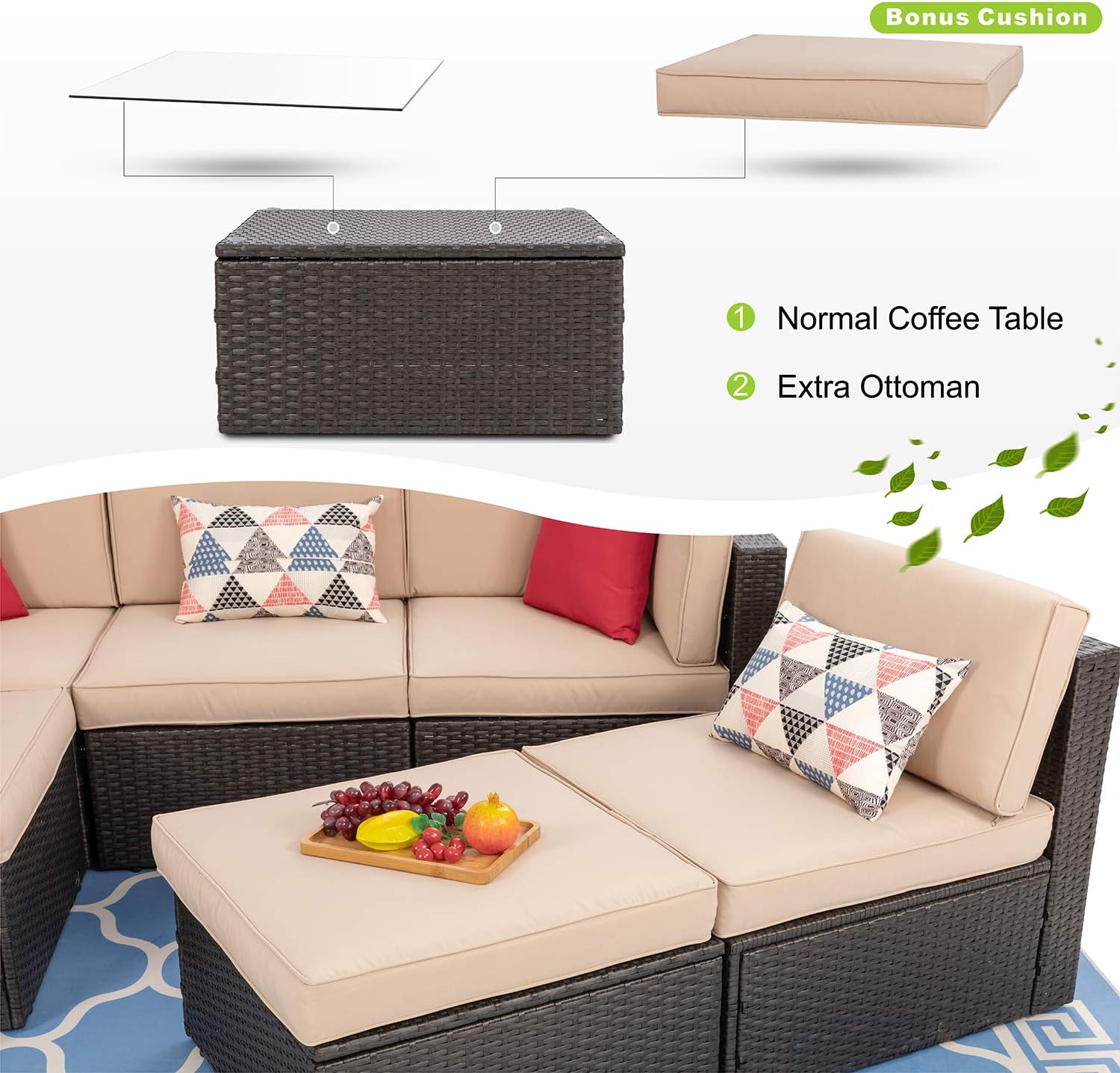 VONGRASIG 5 Piece All-Weather Patio Furniture Set with Ottoman