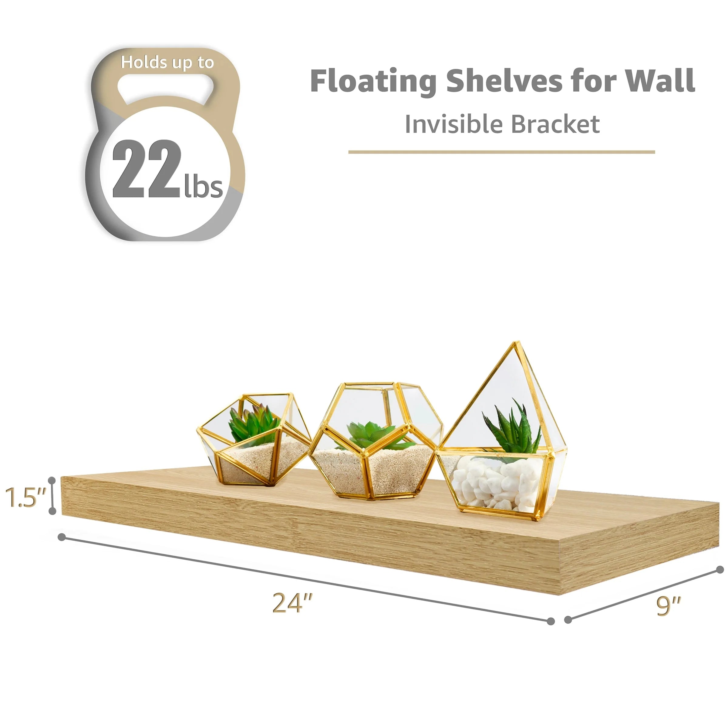 Sorbus Floating Wall Shelves Wood Wall Mounted Decor for Books and Storage with Invisible brackets - Set of 3