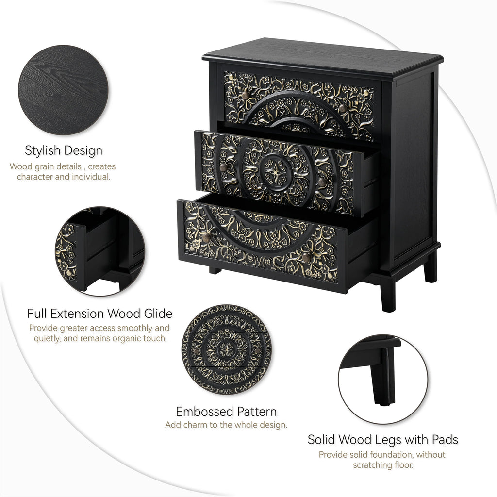 COZAYH Farmhouse Fully-Assembled Nightstand with 2-Drawer, Flower Motif End Table for Small Spaces, French Country