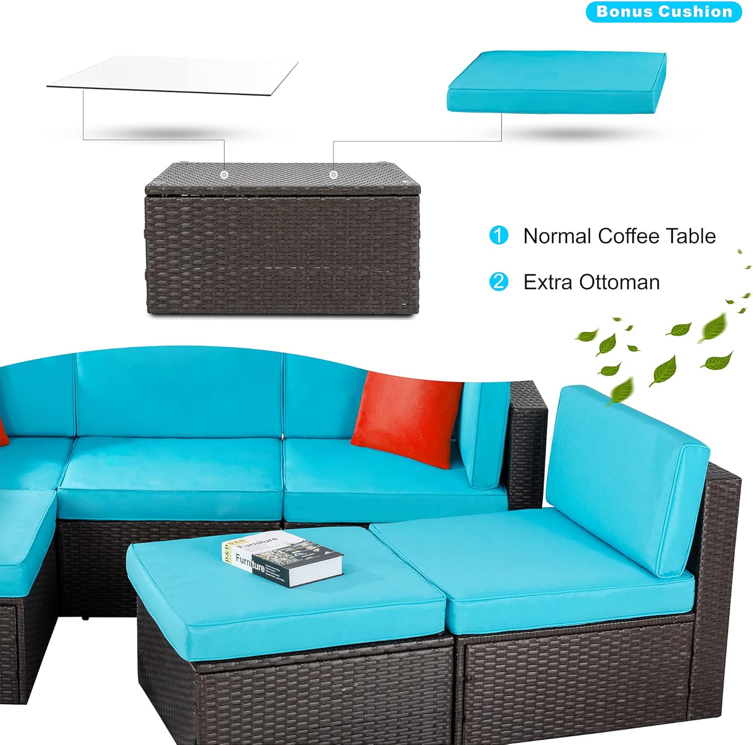 VONGRASIG 5 Piece All-Weather Patio Furniture Set with Ottoman