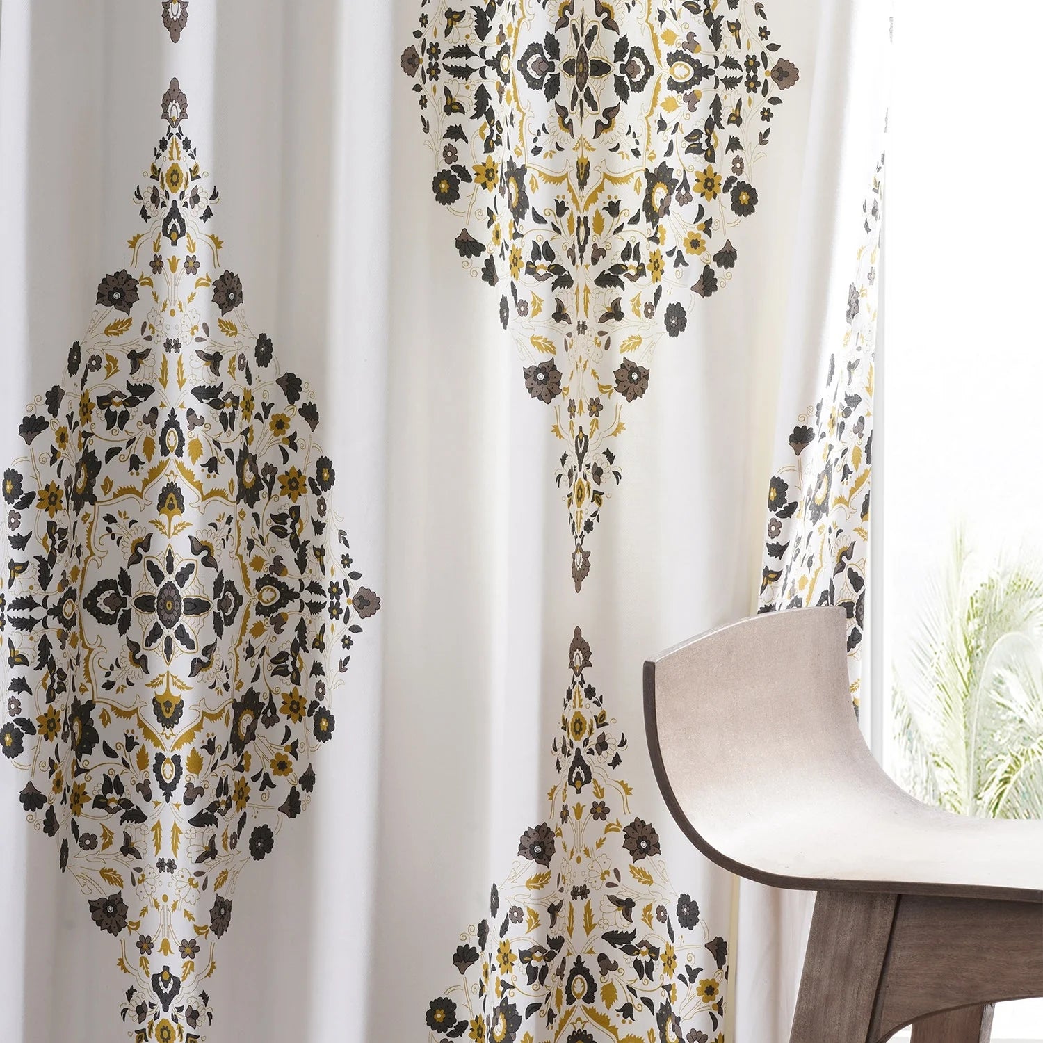 Exclusive Fabrics Medallion Damask Printed Cotton Room Darkening Window Curtains (1 Panel)