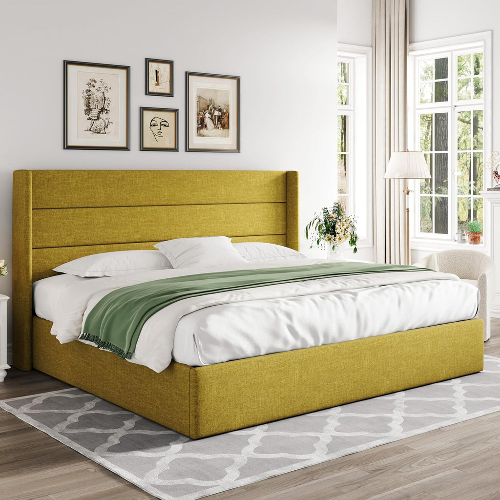 ALLEWIE Queen Size Lift Up Storage Bed with Wingback Headboard