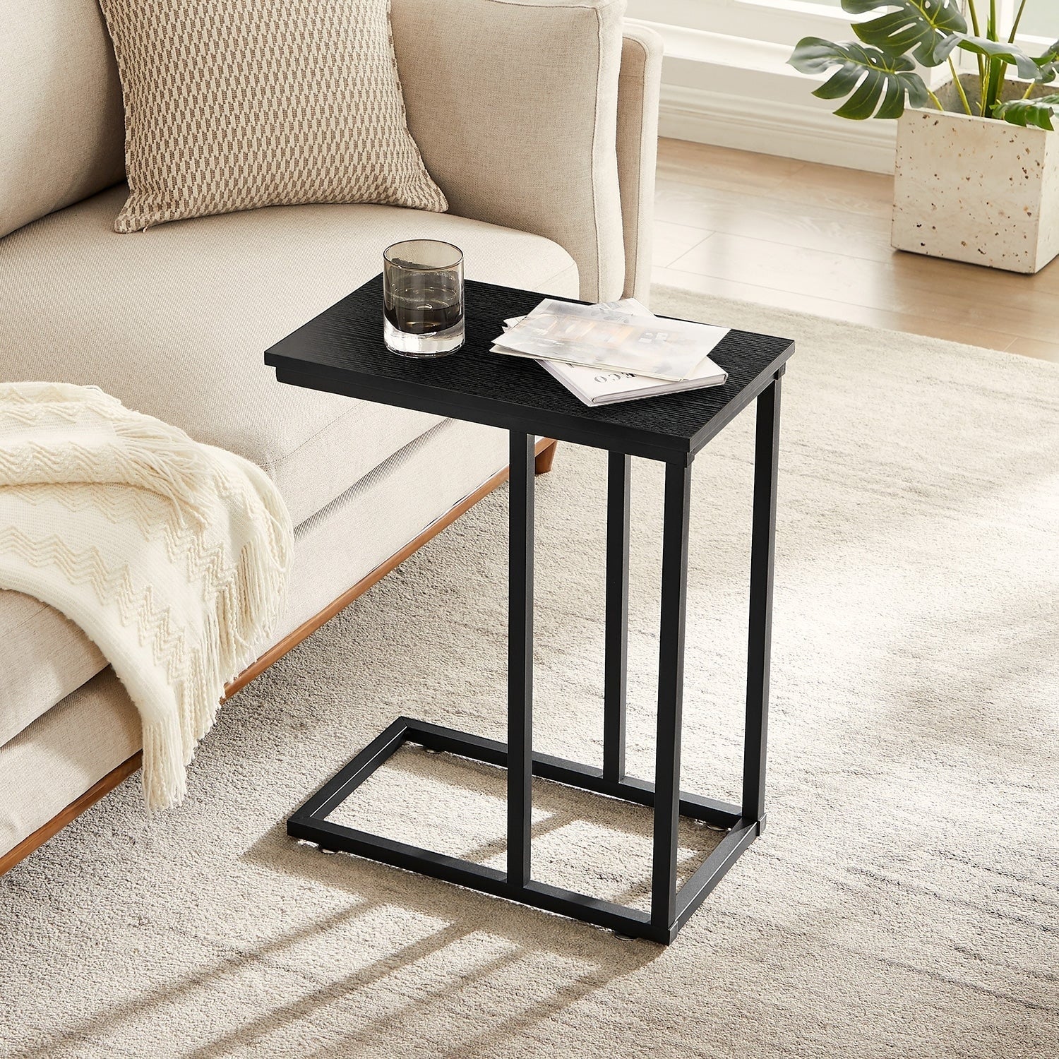 Javlergo Set of 2 C-Shaped Sofa Side Table, Small End Table for Living Room, Narrow Bedside/TV Tray Table