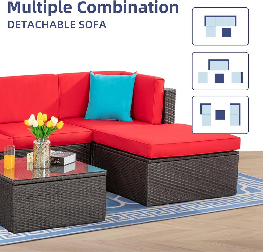 VONGRASIG 5 Piece All-Weather Patio Furniture Set with Ottoman