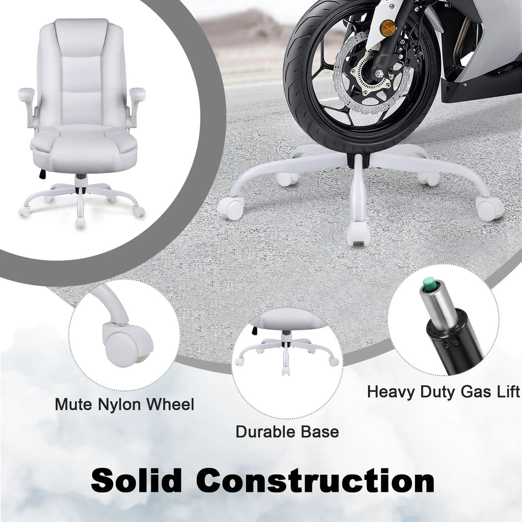 BOSSIN Big and Tall Office Chair Ergonomic High Back Computer Adjustable Height Leather Executive Chair with Padded Flip-up Arms